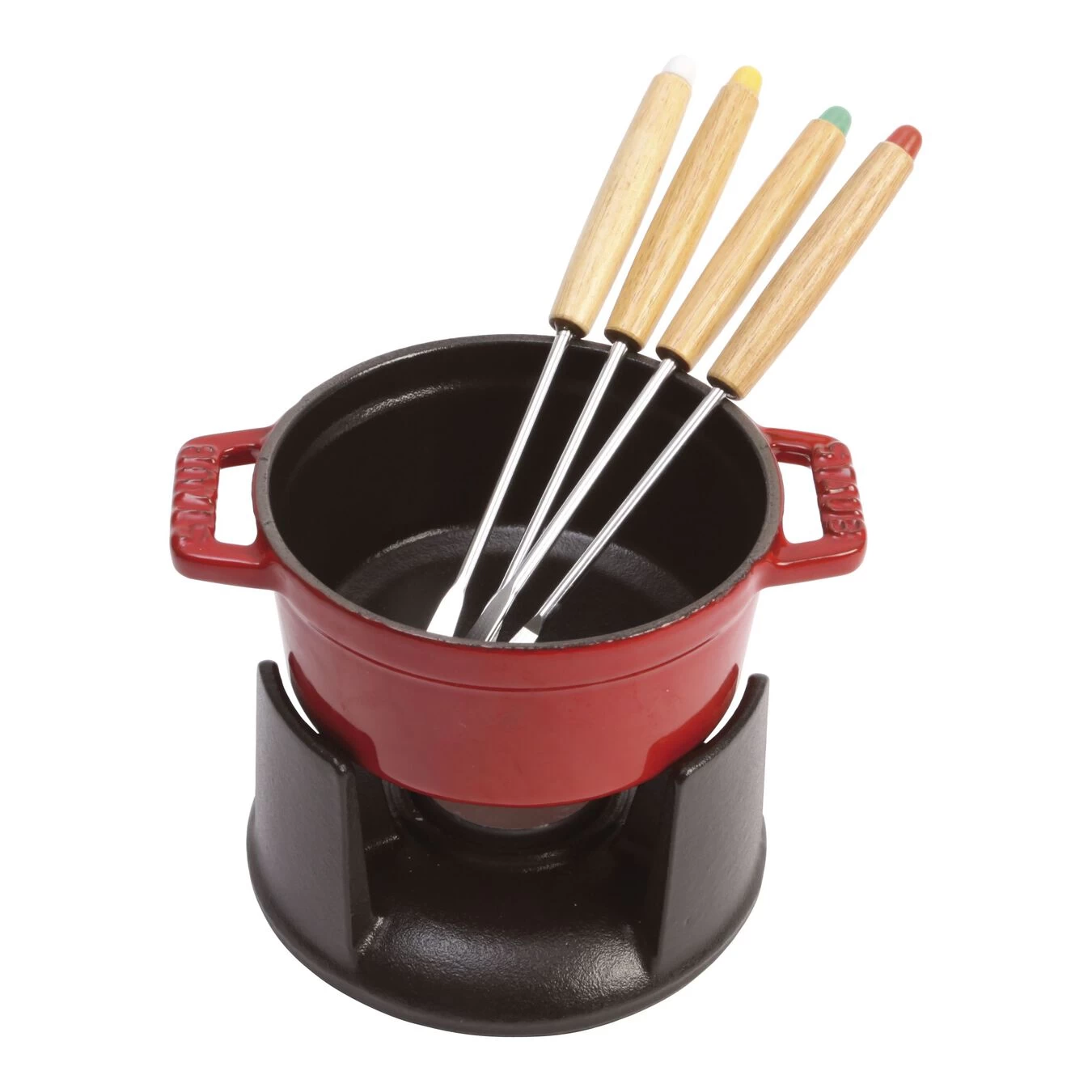 Staub Mini Fondue Set 10 Cm, Kirsch-Rot 1 Staub Mini Fondue Set 10 Cm, Kirsch-Rot