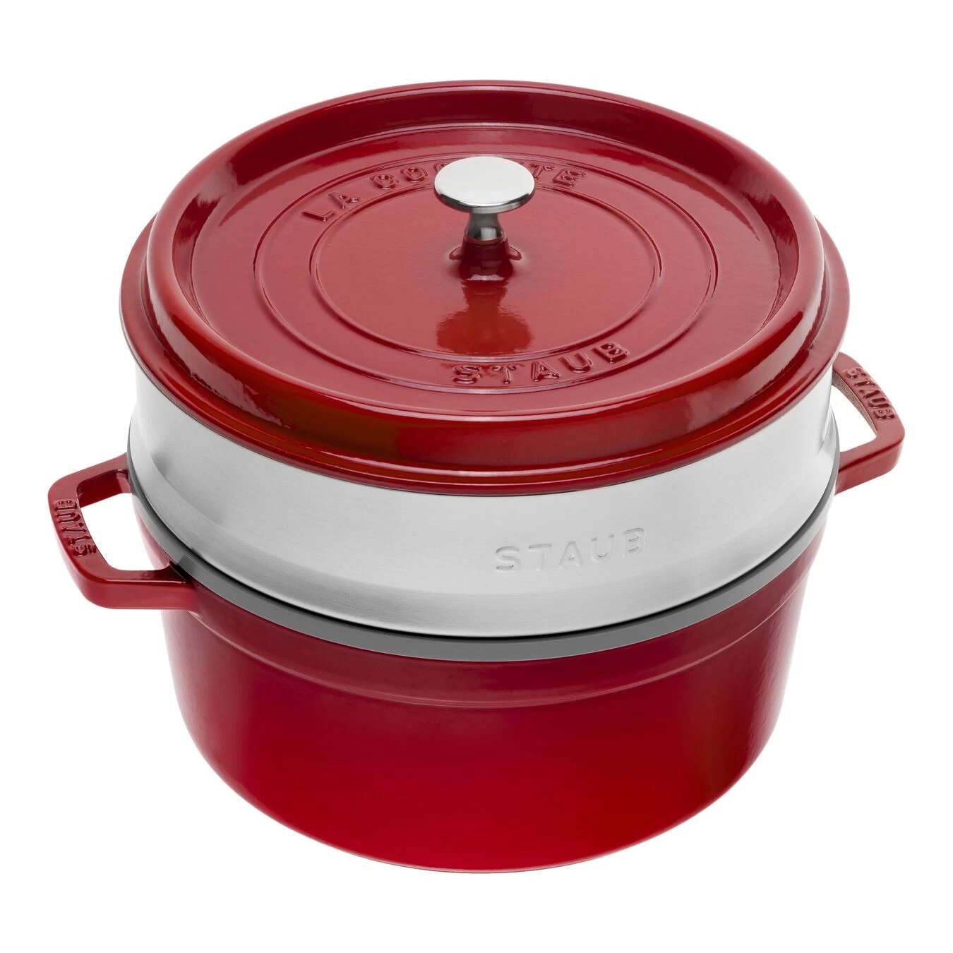 Staub Cocotte Mit Dämpfeinsatz 26 Cm, Rund, Kirsch-Rot, Gusseisen 1 Staub Cocotte Mit Dämpfeinsatz 26 Cm, Rund, Kirsch-Rot, Gusseisen