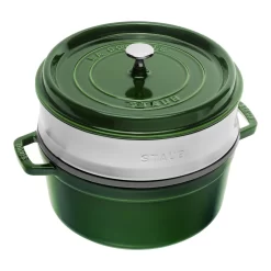 Staub Cocotte Mit Dämpfeinsatz 26 Cm, Rund, Basilikum-Grün, Gusseisen